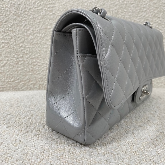 Authentic Chanel Classic Flap Bag Silver Lambskin Bag Medium - Picture 3 of 14